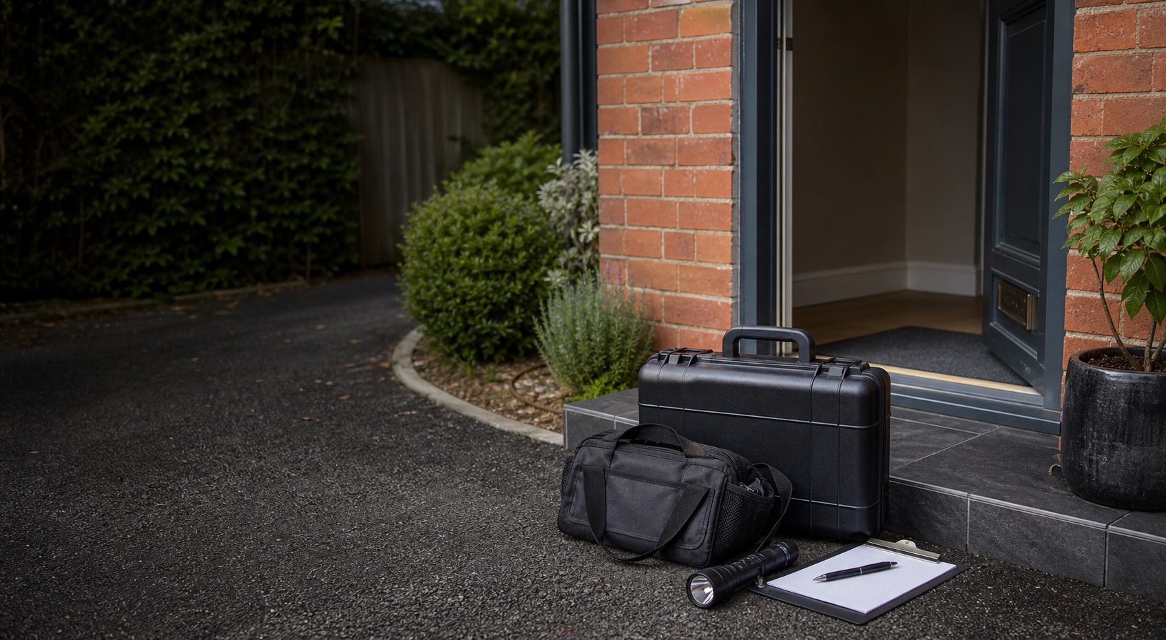 Discreet pest control equipment outside a UK property entrance representing local pest control services